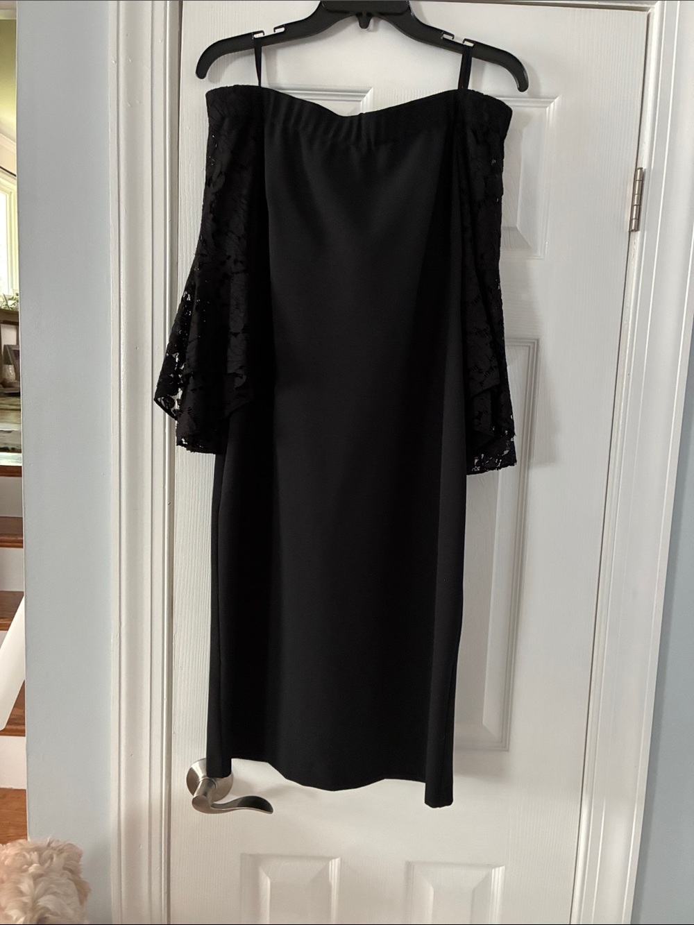 Chelsea28 Black One-Shoulder Lace Sleeve Midi Dress